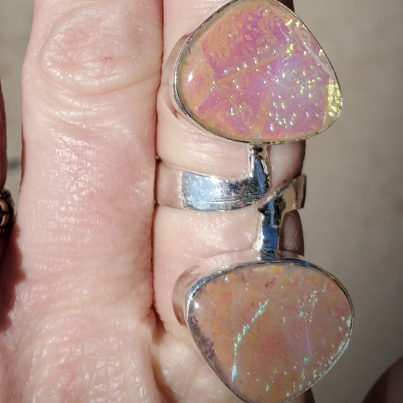 New Open Double Triplet Opal 925 Silver Ring. - Picture 4 of 7